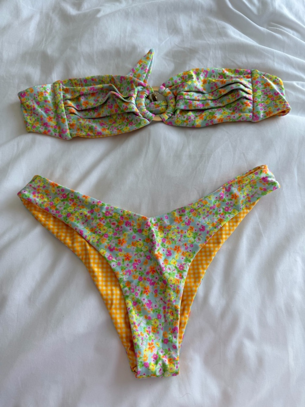 Kulani Kinis Yellow Gingham Bandeau Bikini BOTTOMS ONLY
